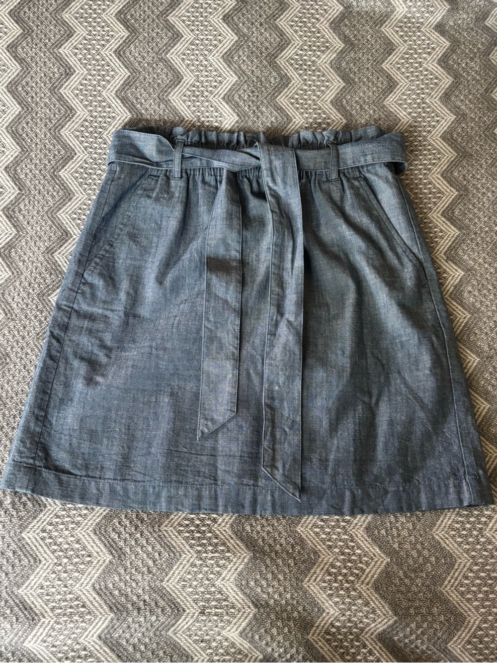 NWT J.CREW RE-IMAGINED Chambray Paper-Bag Mini Skirt, Lined, Cotton, Summer, XS